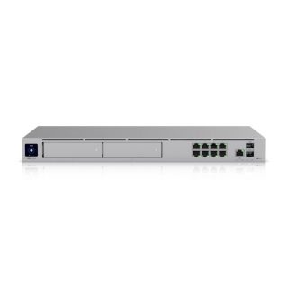 Ubiquiti 10 Gbps SFP+ LAN / WAN, 8x GbE RJ45 LAN, 2.5 GbE RJ45 WAN, 2x 3.5" NVR HDD bays, 128 GB SSD, 1.3" screen, Aluminium CNC, SGCC steel, UK